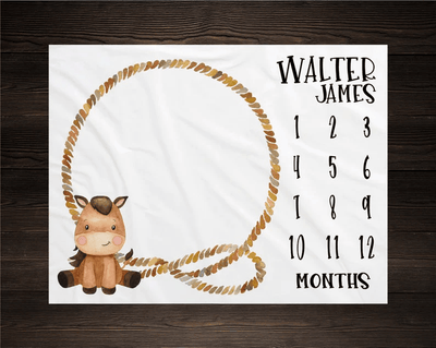 Horse Milestone Blanket Month Blanket Baby Growth Tracker Soft Blanket Baby Shower Gift Newborn Boy Blanket Watch Me