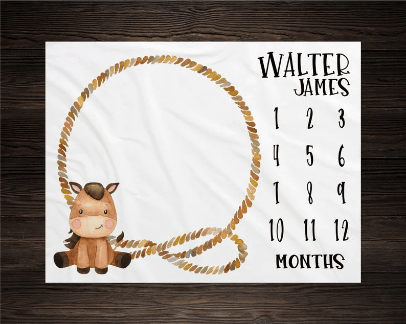 Horse Milestone Blanket Month Blanket Baby Growth Tracker Soft Blanket Baby Shower Gift Newborn Boy Blanket Watch Me
