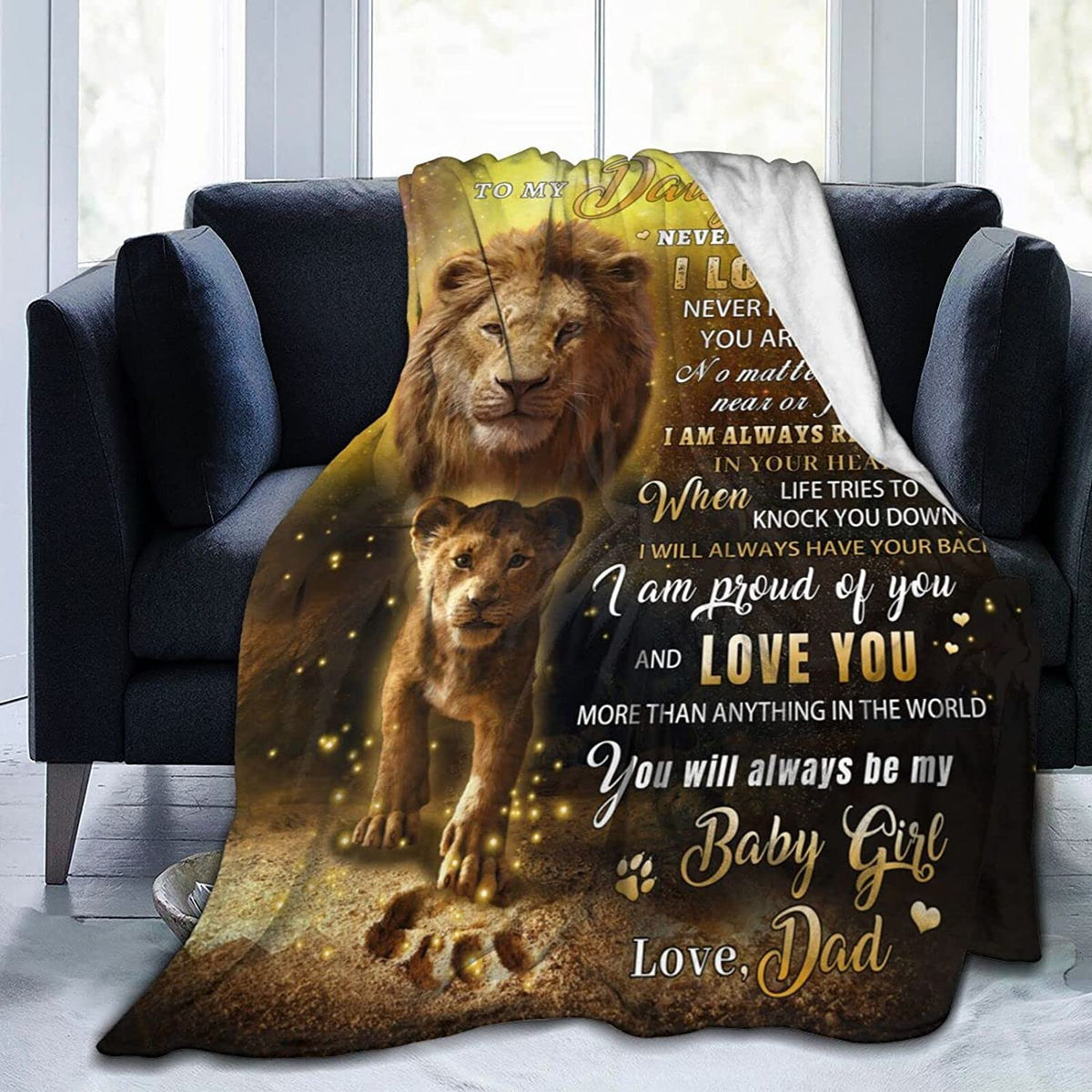 To My Daughter Blanket Gifts from Dad Blanket for Daughter Lion 
 Yellow Blanket