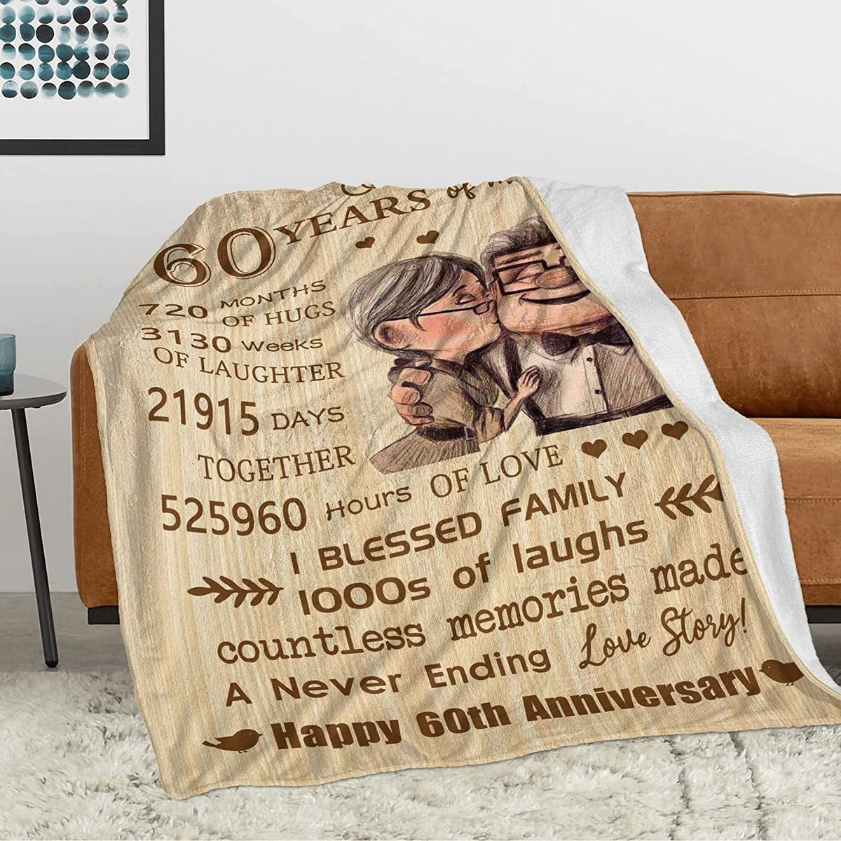 60th Anniversary Blanket Gifts - Gift For 60th Wedding Anniversary Throw Blankets - 60 Years Of Marriage For Couple Parents Grandparents - Warm Flannel Blanket