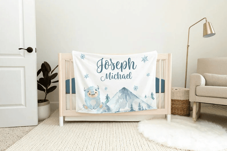 Yeti Mountains Nursery Baby Blanket Yeti Baby Blanket New Baby Gift Mountain Baby Blanket Mountain Yeti Nursery