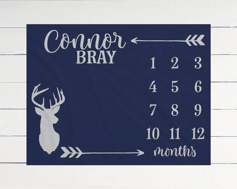 Personalized Baby Milestone Deer Blanket Month Blanket Growth Tracker Fleece Blanket Baby Shower Gift Baby Girl Baby Boy