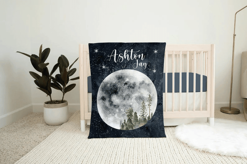 Luna Blanket Personalized Moon Forest Baby Blanket Newborn Coming Home Blanket New Baby Gift Full Moon Forest