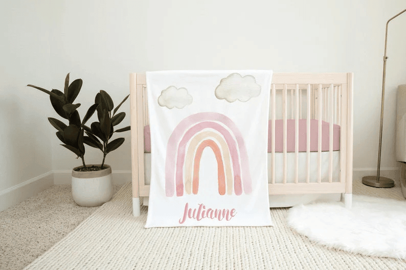 Girl Rainbow Baby Blanket Personalized Baby Blanket Rainbow Baby Blanket Baby Shower Gift Pink Rainbow Baby Blanket