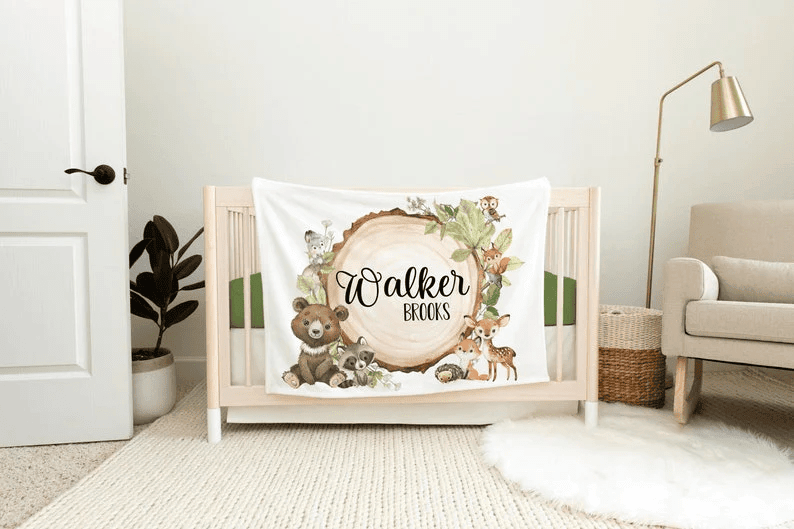 Woodland Baby Blanket Forest Animal Baby Blanket New Baby Gift Woodland Animal Baby Blanket Bear Fox Raccoon Deer