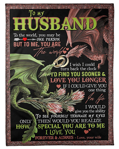 To My Husband To Me You Are The World Gifts From Wife Fleece Blanket