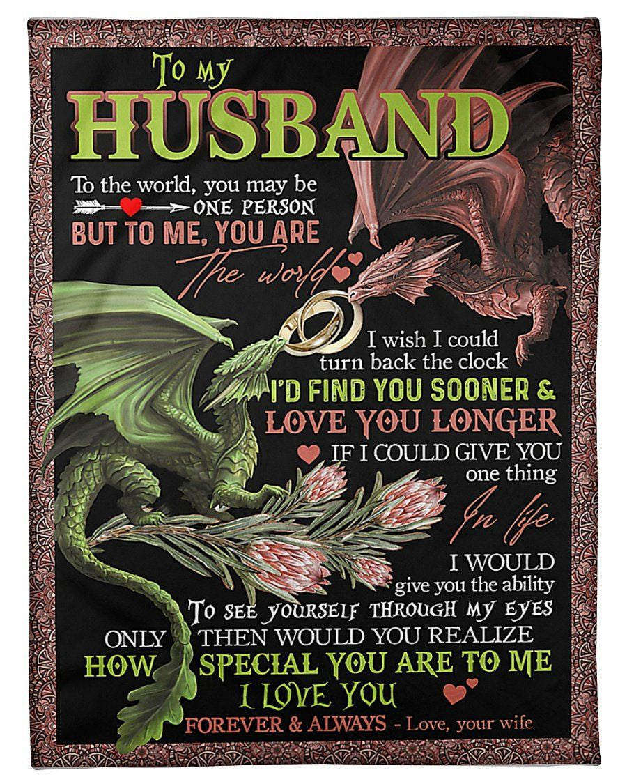 To My Husband To Me You Are The World Gifts From Wife Fleece Blanket