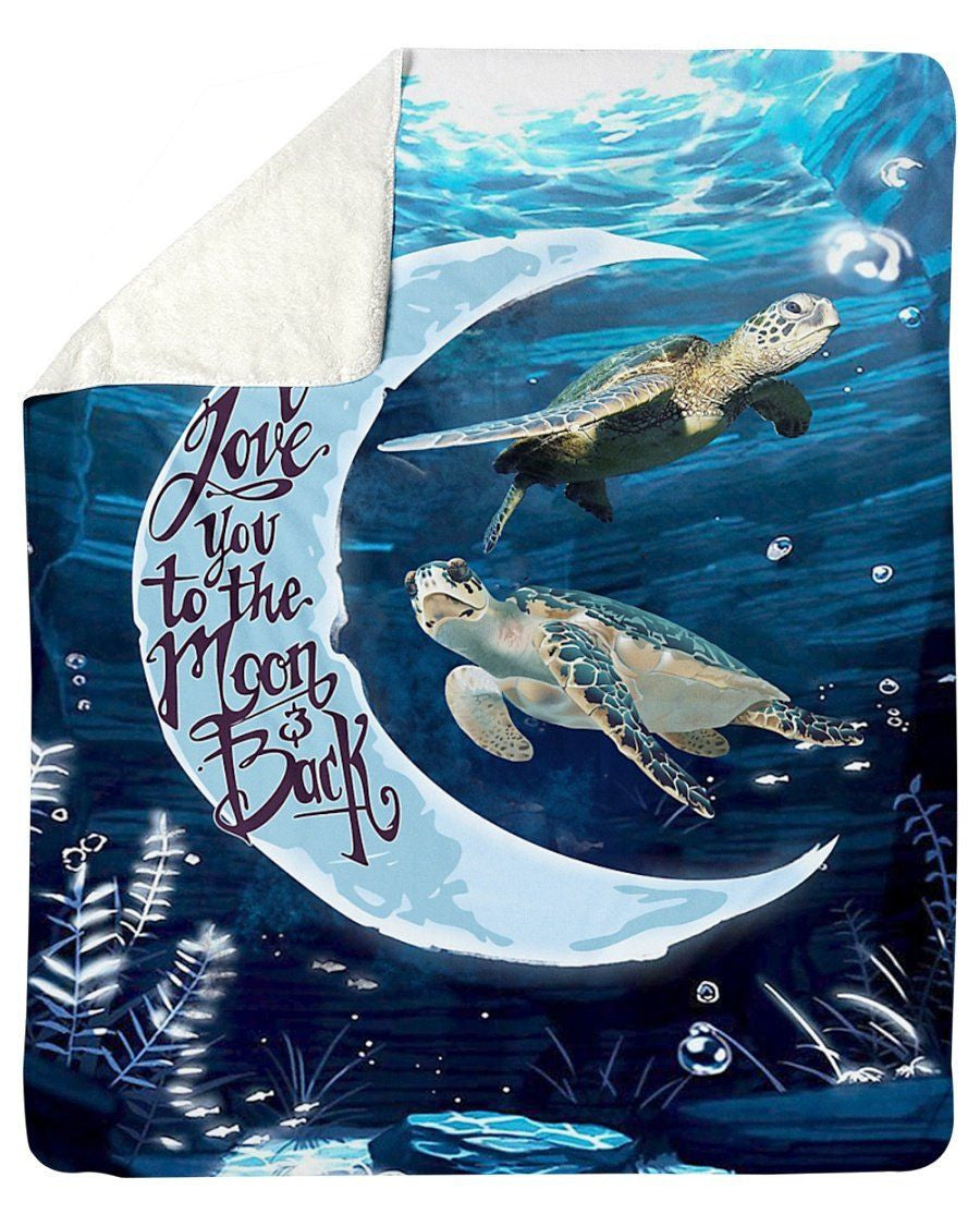 I Love You To The Moon And Back Turtles Design Fleece Blanket