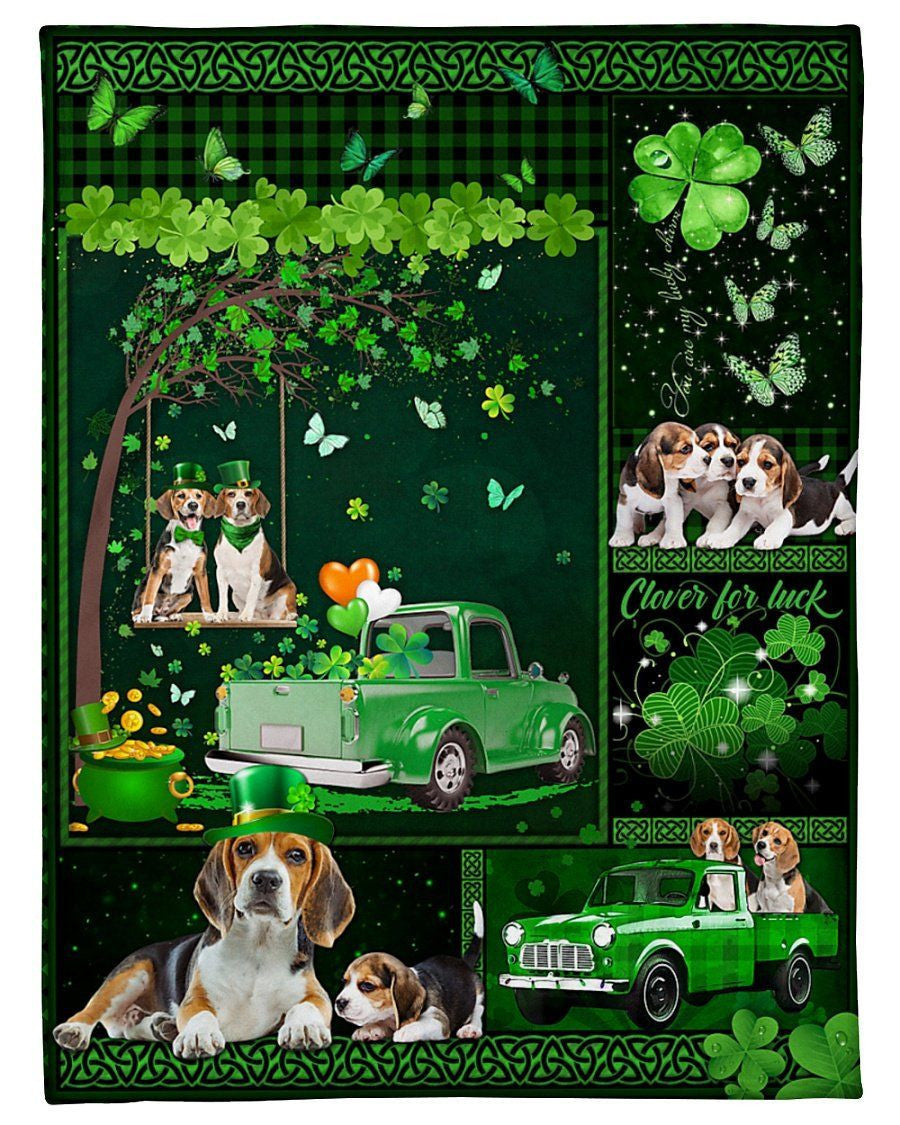 Beagle Truck Truck Irish St Patricks Day Gift For Dog Lover Fleece Blanket