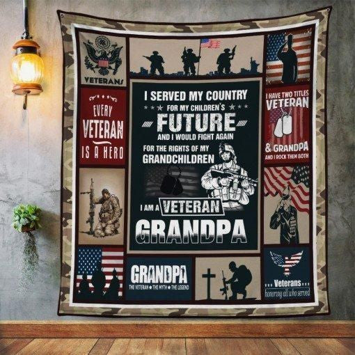 Amazing Gift For Veteran Grandpa Thanks For Everything You Do Printed Fleece Blanket