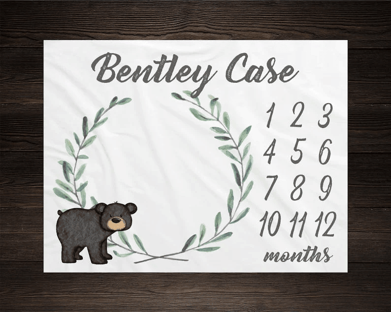 Cute Bear Milestone Blanket Monthly Growth Tracker Soft Fleece Bear Blanket Newborn Gift Blanket Watch Me Grow Baby Boy