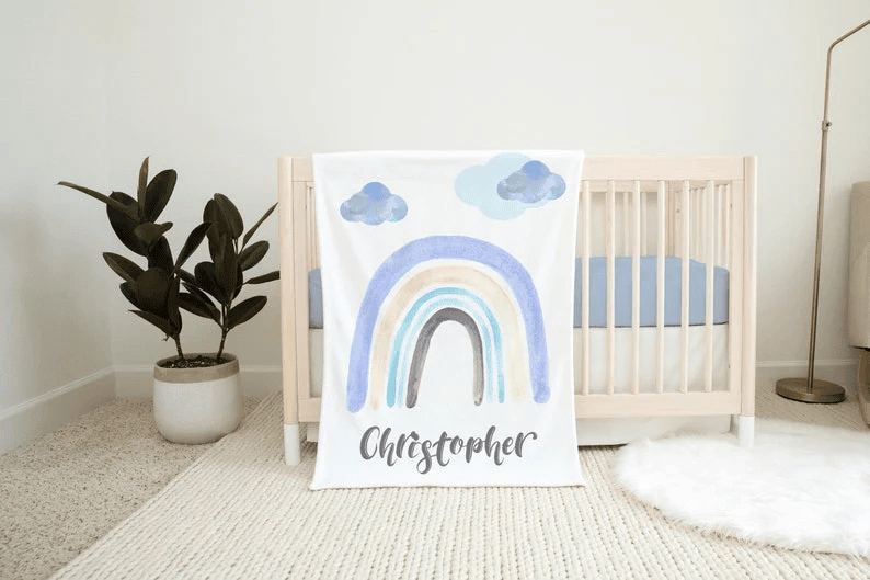 Boy Rainbow Baby Blanket Personalized Baby Blanket Rainbow Baby Blanket Baby Shower Gift Blue Rainbow Baby Blanket
