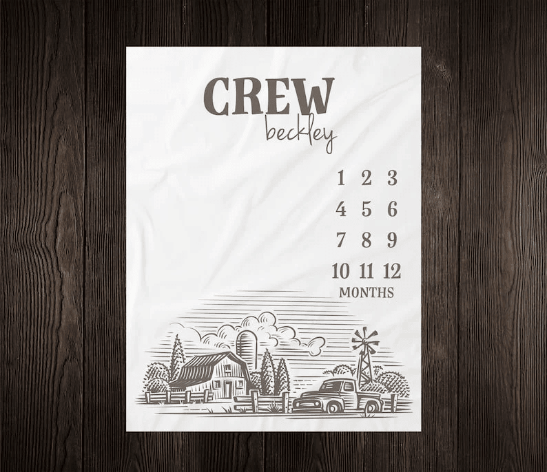 Old Truck Milestone Blanket Month Blanket Baby Growth Tracker Soft Blanket Baby Shower Gift Newborn Boy Blanket Farmer