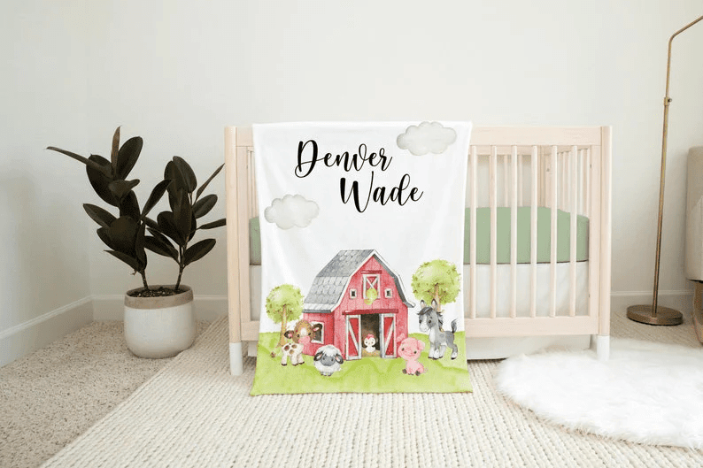 Farm Blanket Farm Animal Crib Bedding Personalized Baby Blanket Farm Animal Nursery Theme Newborn Coming Home