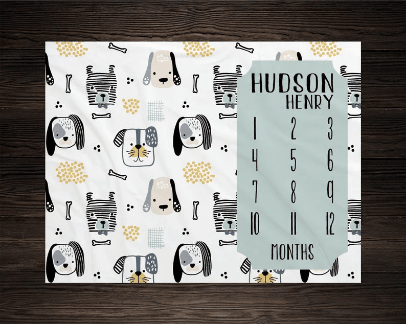 Puppy Milestone Blanket Monthly Growth Tracker Soft Fleece Dogs Blanket Baby Shower Gift Newborn Gift Blanket Watch Me
