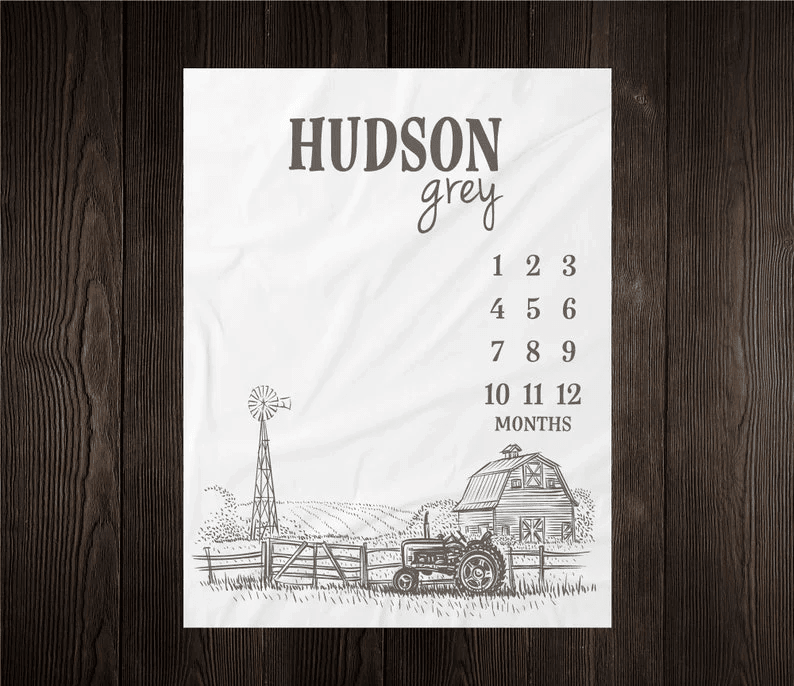 Tractor Milestone Blanket Personalized Month Blanket Baby Growth Tracker Soft Blanket Baby Shower Gift Newborn Boy