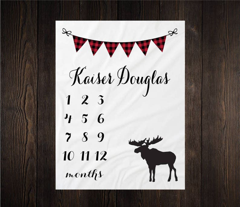 Moose Baby Milestone Blanket Month Blanket Baby Growth Tracker Fleece Blanket Baby Shower Gift Newborn Gift Baby Boy