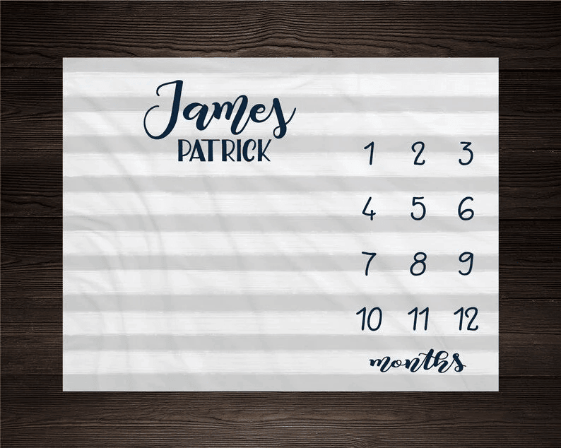 Boy Milestone Gray Stripes Blanket Month Blanket Baby Baby Growth Tracker Soft Fleece Blanket Baby Shower Newborn Gift