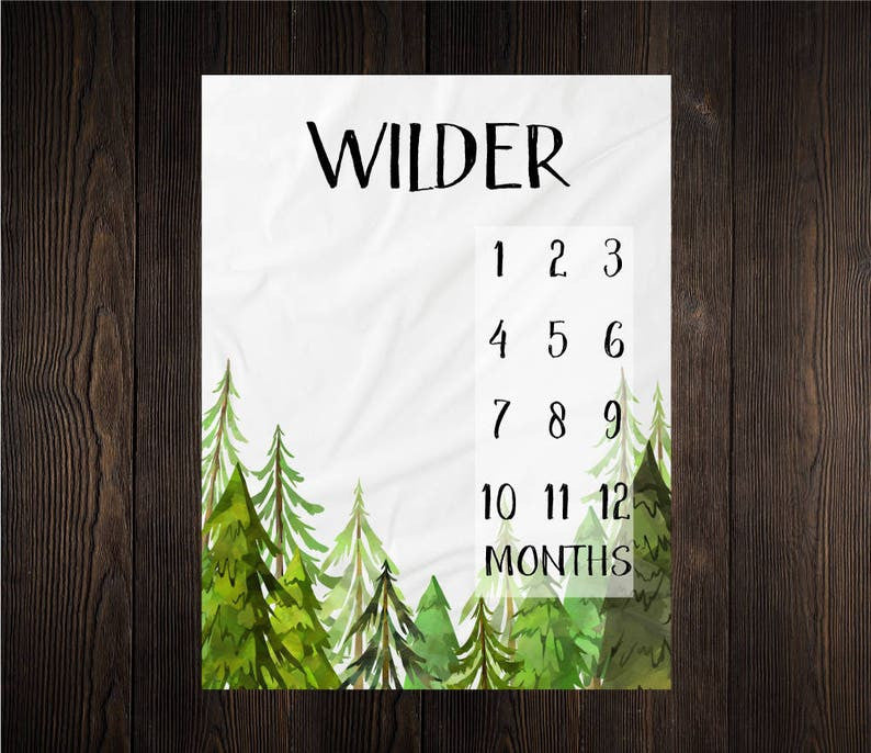 Forest Milestone Blanket Personalized Month Growth Tracker Fleece Blanket Baby Boy Nursery Trees Woodland Blanket
