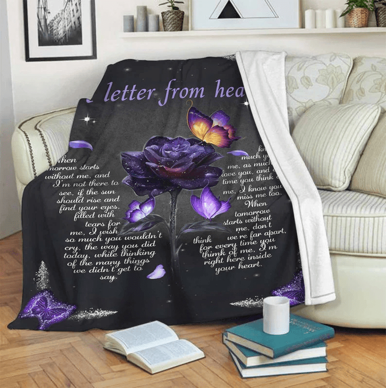 Butterfly And Rose A Letter From Heaven Memorial Blanket Gift For Friend Family Home Decor Bedding Couch