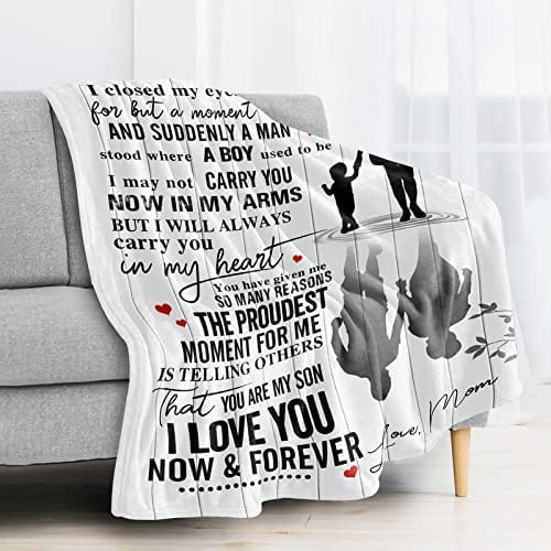 Gifts For Son From Mom Personalized Boys For Him Birthday Gifts To My Son Blanket From Mom Love Son Letters Printed Soft Flannel Fleece Blanket For Bed Couch