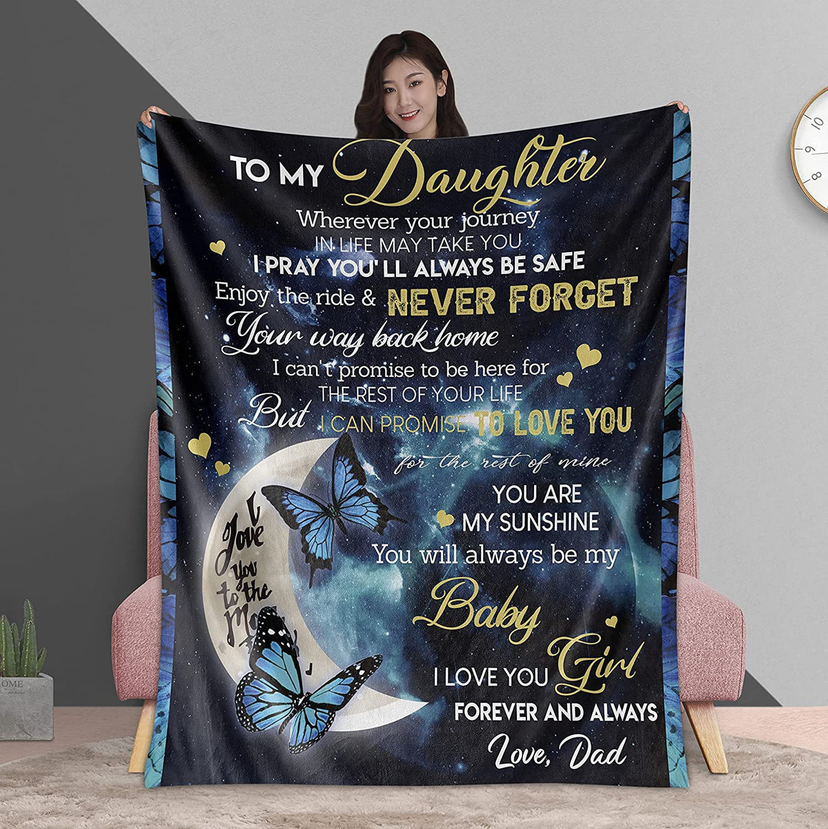 To My Daughter Blanket Gifts From Dad Father To Daughter Blanket - Daughter Gifts Butterfly Flannel Blanket For Brithday Anniversary Graduation Daughter Blankets From Dad
