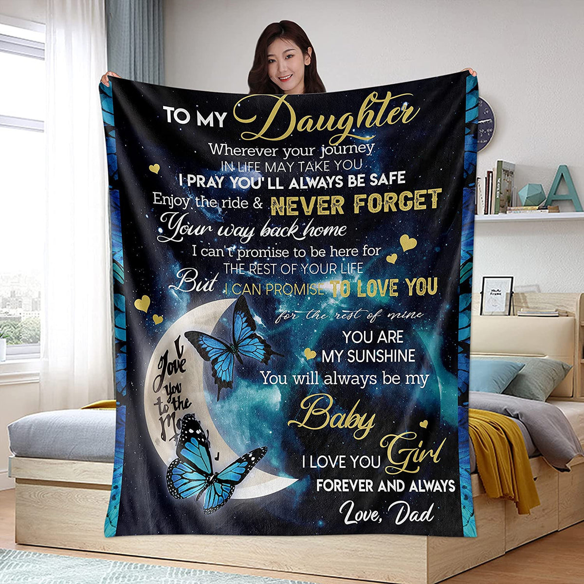 To My Daughter Blanket Gifts From Dad Father To Daughter Blanket - Daughter Gifts Butterfly Flannel Blanket For Brithday Anniversary Graduation Daughter Blankets From Dad