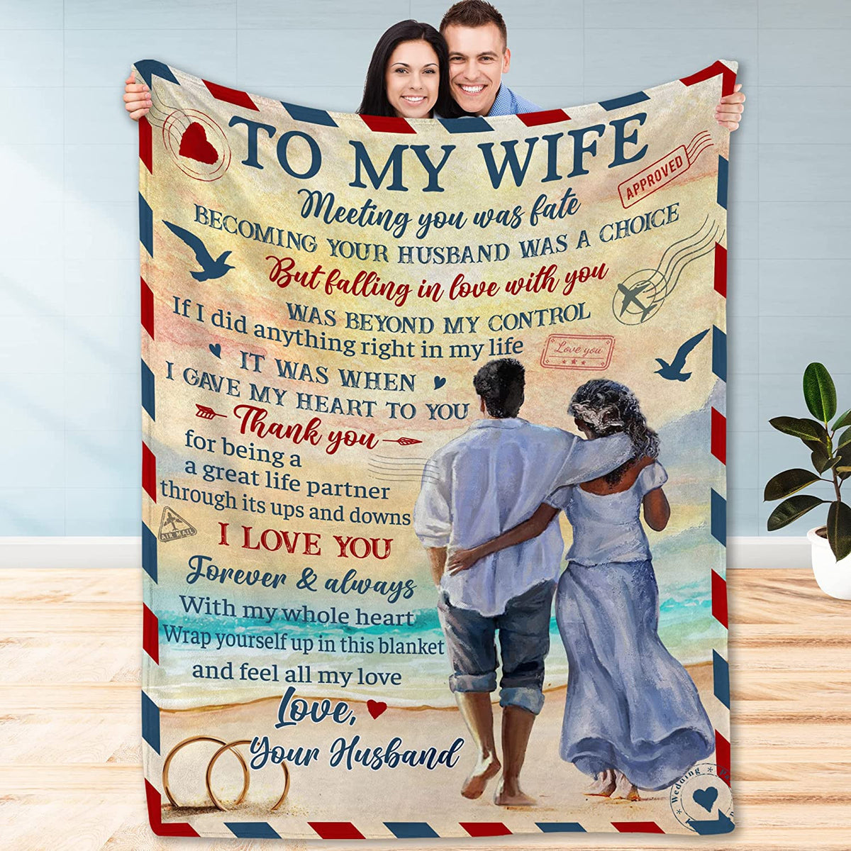 To My Wife Blanket Young Couple On The Beach Blanket Gift