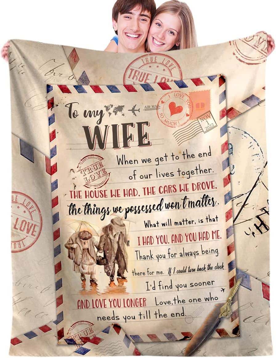 Gifts for Wife Blanket To My Wife Blanket from Husband Birthday Gift for Her Vintage Letter Mail Printed Blanket