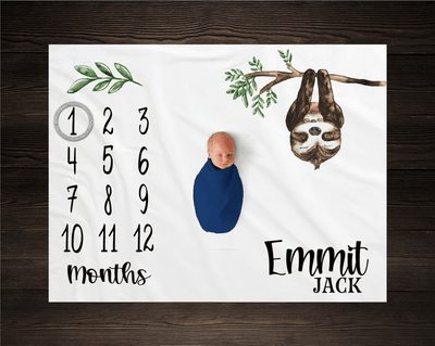 Sloth Milestone Blanket Monthly Growth Tracker Personalized Baby Blanket Custom Blanket Baby Shower Gift New Baby