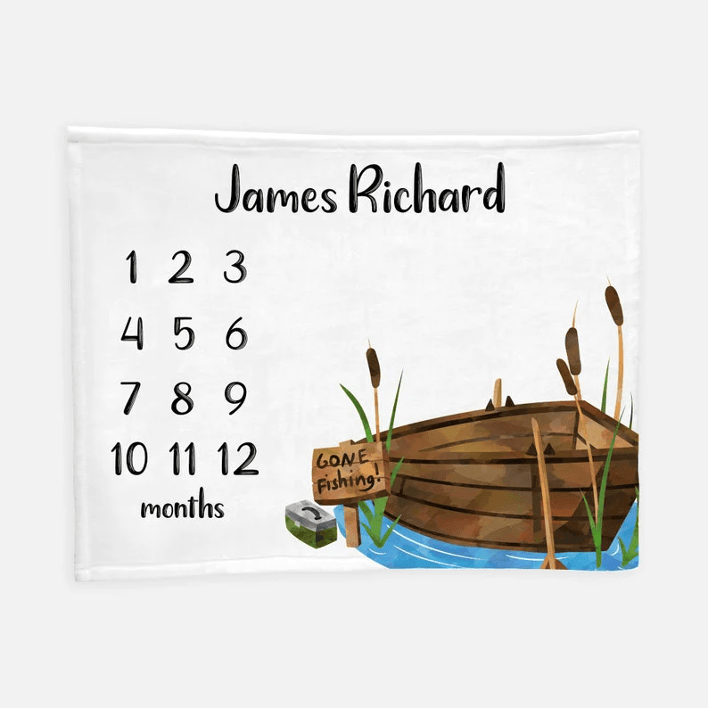 Fishing Baby Milestone Blanket Baby Milestone Blanket Monthly Baby Blanket Fishing Boat Baby Blanket Baby Milestone