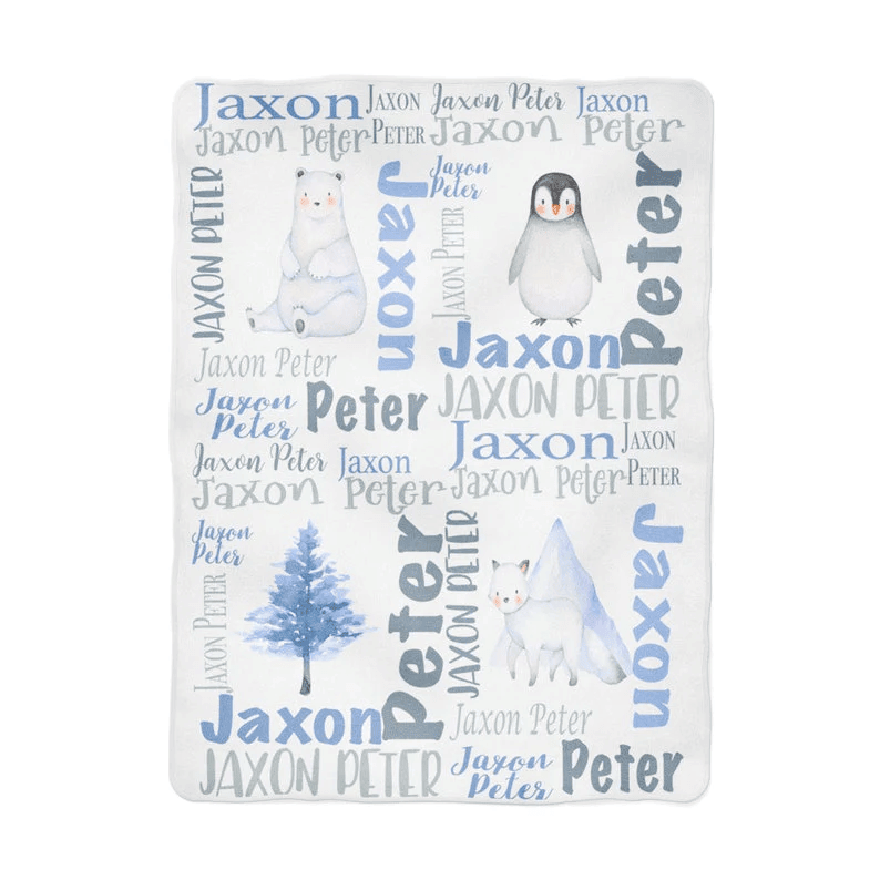 Personalized Baby Blanket Personalized Arctic Animal Polar Bear Baby Boy Blanket In Fleece Minky Or Sherpa. Perfect Baby Gift!