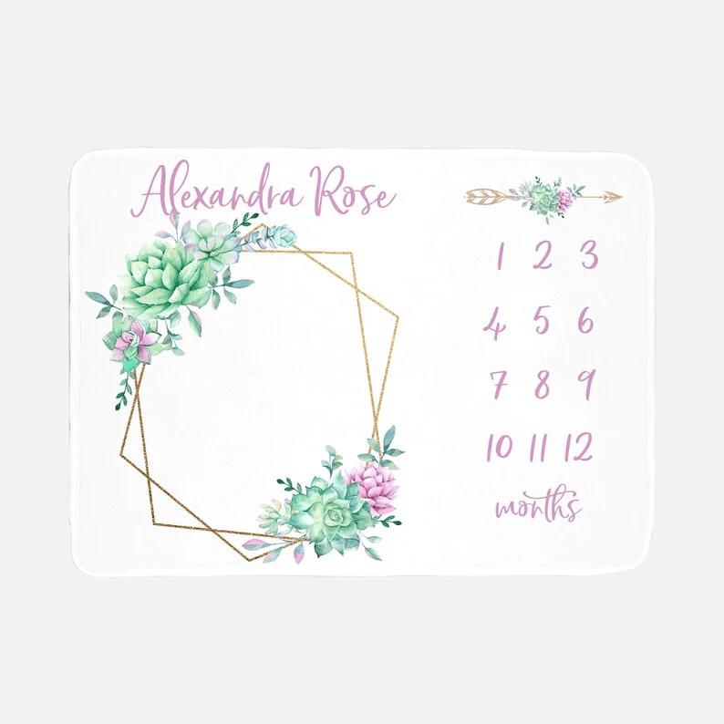 Elegant Succulent Nursery Baby Girl Milestone Blanket Cactus Baby Milestone Blanket New Baby Gift Monthly Baby