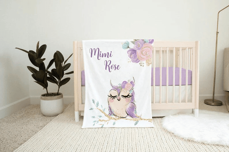 Owl Nursery Baby Blanket Girl Owl Baby Blanket Floral Owl Blanket Owl Nursery Theme Owl Crib Bedding New Baby Gift