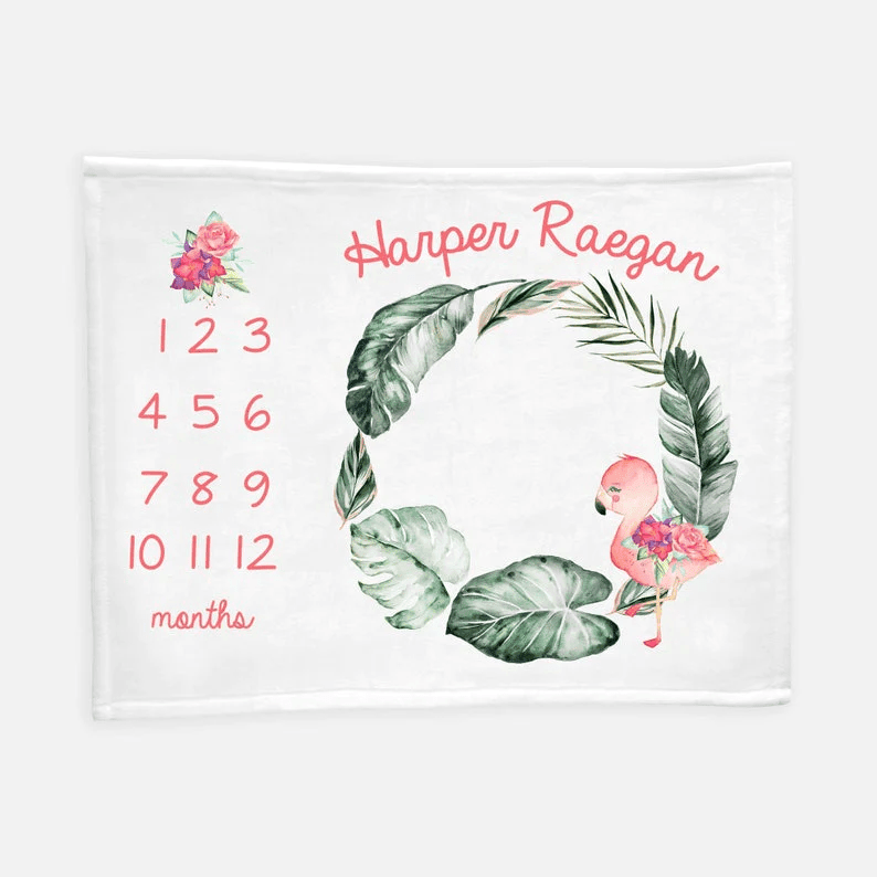Flamingo Baby Milestone Blanket Tropical Monthly Baby Blanket Pink Flamingo Nursery Baby Shower Gift Tropical