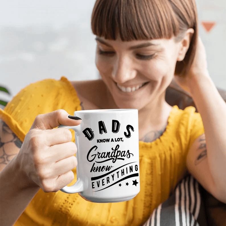 Dads Knows A Lot Grandpa's Know Everything, Mug For Grandpa Gift For Father's Day Ceramic Coffee Mug For Grandpa From Grandkids Gift For Him
