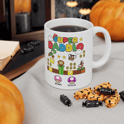 Funny Super Daddio Ceramic Mug, Gamer Dad Fun Gift, Funny Gift For Dad, Fathers Day Mug