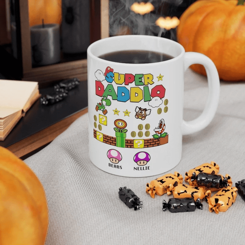 Funny Super Daddio Ceramic Mug, Gamer Dad Fun Gift, Funny Gift For Dad, Fathers Day Mug