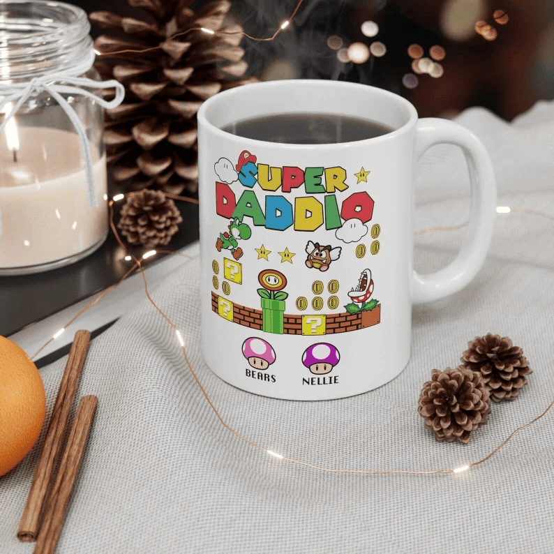 Funny Super Daddio Ceramic Mug, Gamer Dad Fun Gift, Funny Gift For Dad, Fathers Day Mug