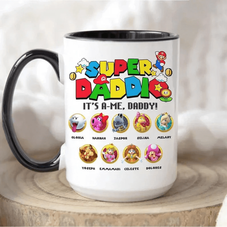 Super Daddio It's A Me Daddy Custom Kid Name Coffee Mug, Gift For Dad
