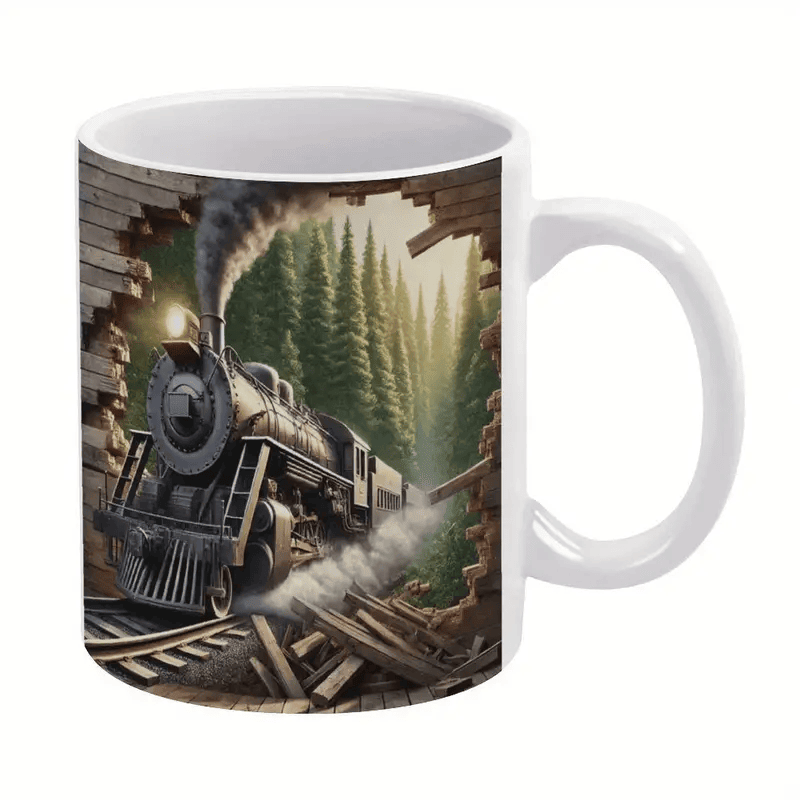 Train Cartoon Ceramic Mug - Durable Drinkware for Coffee, Tea - Ideal for Birthday and Holiday Gifts