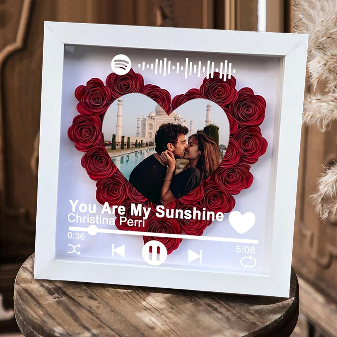 Personalized Spotify Song Photo Flower Shadow Box For Couple Wife Girlfriend Valentine's Day Wedding Anniversary Gift