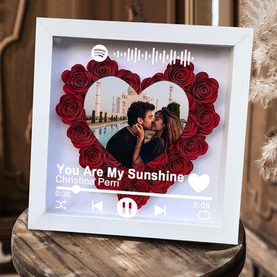 Personalized Spotify Song Photo Flower Shadow Box For Couple Wife Girlfriend Valentine's Day Wedding Anniversary Gift