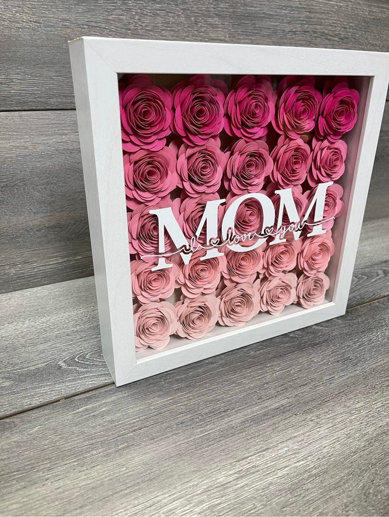 Shadow box - 3D Rolled Paper Flower shadowbox - Anniversary gift- Mother’s Day gift - Gift for Wife- Gift for Mom Pink - Christmas Gift
