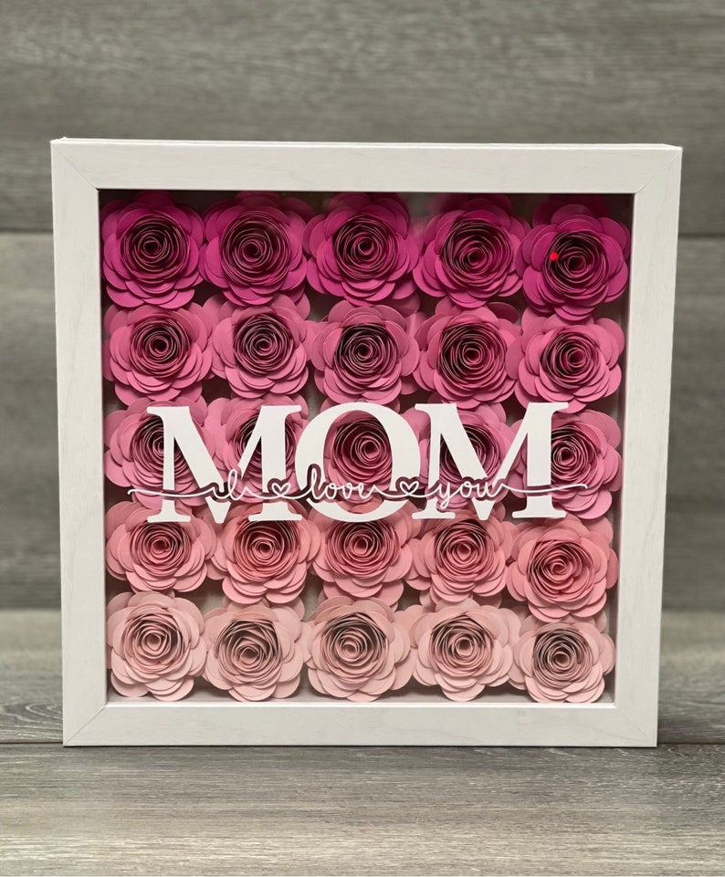 Shadow box - 3D Rolled Paper Flower shadowbox - Anniversary gift- Mother’s Day gift - Gift for Wife- Gift for Mom Pink - Christmas Gift