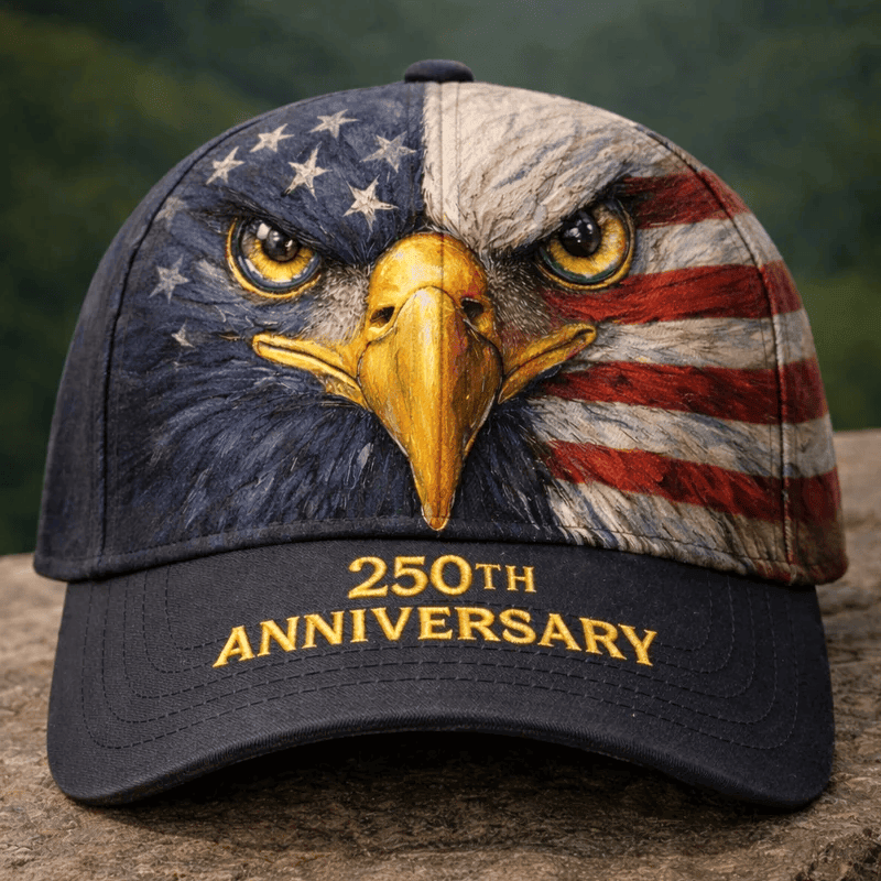 250th Anniversary American Eagle Hat, Patriotic USA Flag Cap, Bald Eagle Freedom Gift for Him