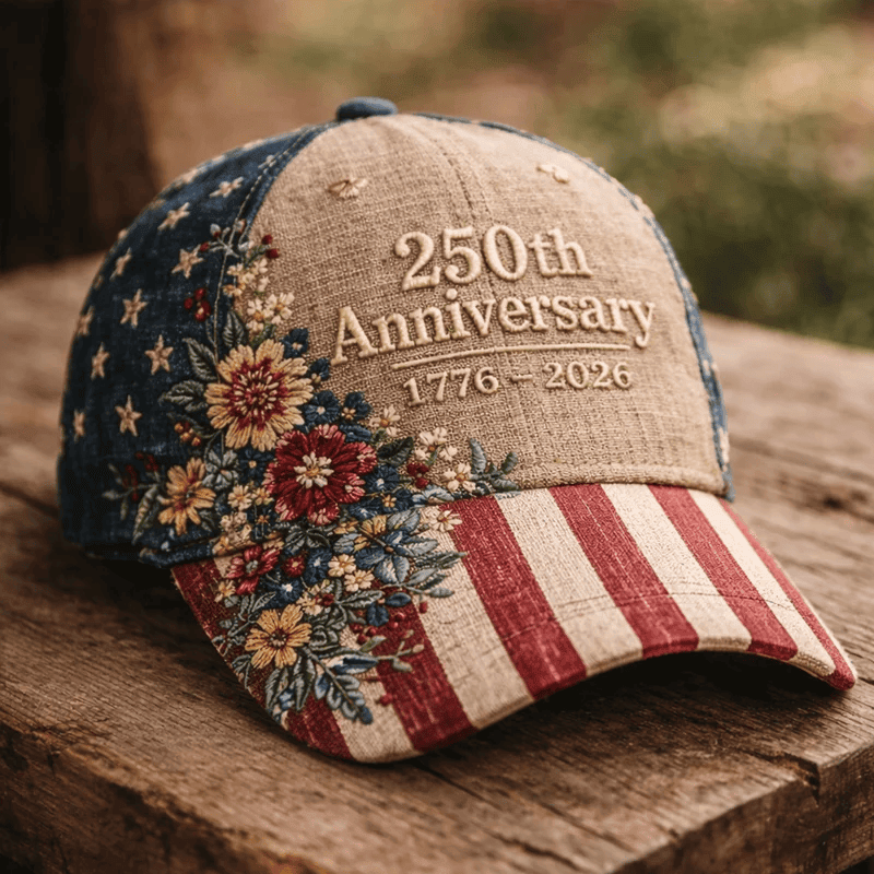 250th Anniversary American Flag Hat, Vintage Floral USA Cap, 1776–2026 Patriotic Gift for Her