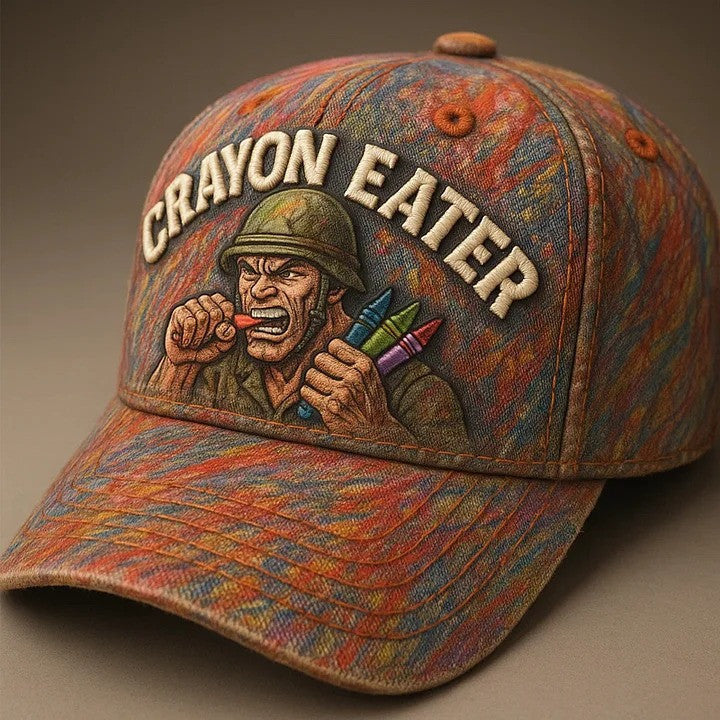 Crayon Eater Hat Funny Military Humor Baseball Cap Veteran Patriotic Style Gift for Men USA Dad Husband