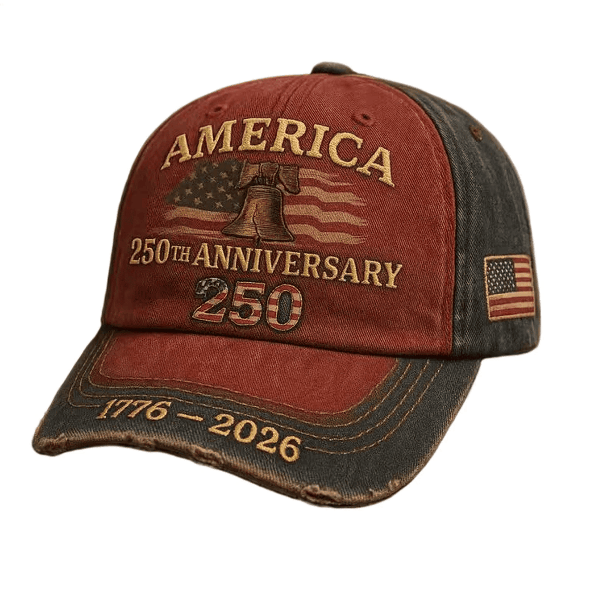 America 250th Anniversary Printed Hat 1776–2026, Patriotic Liberty Bell Vintage Cap, Distressed USA Flag Baseball Hat