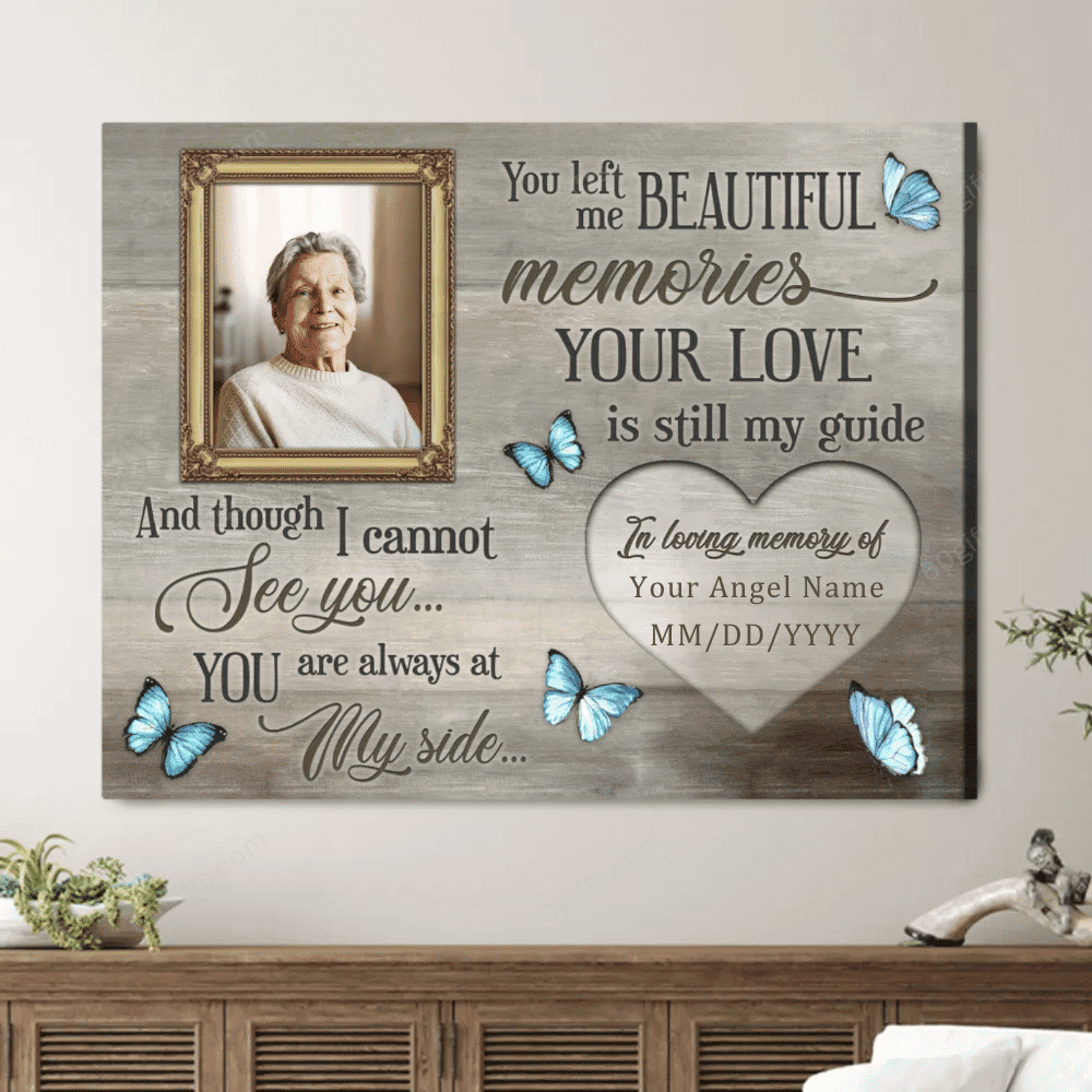 Personalized Photo Housewarming Gifts You Left Me Customized Memorial Decor Blue Butterfly Canvas Print